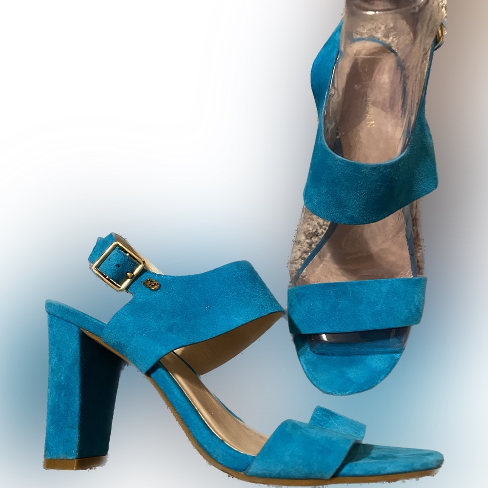 Cole Haan Womens Turquoise Suede Block  Heels Sz 7